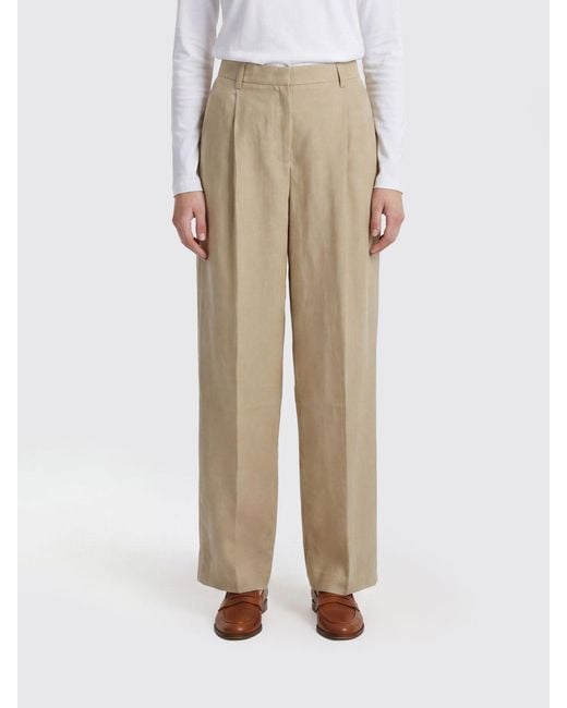 Grifoni Natural High-Waisted Wide-Leg Cotton Pants With Slash Pockets And Concealed Closure