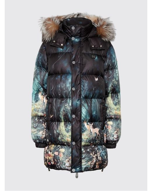 Philipp Plein Gray Printed Nylon Fairy Down Jacket