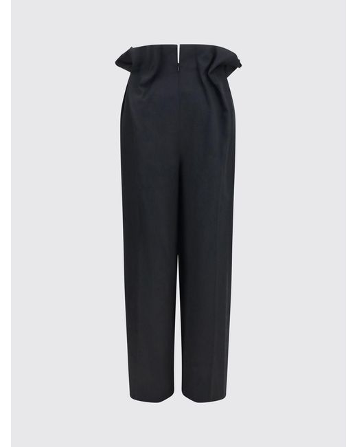 Khaite Blue Straight Merino Wool Trousers With Ruched Waist And Back Closure