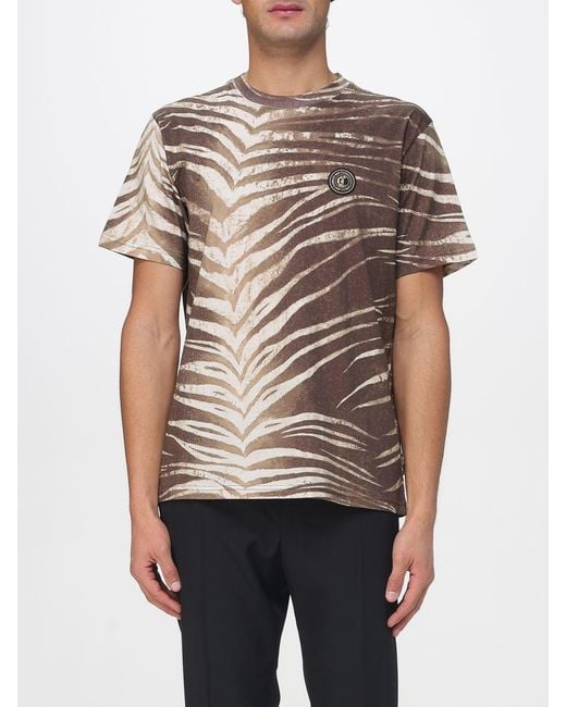 Just Cavalli Gray Zebra Print Cotton T-Shirt for men