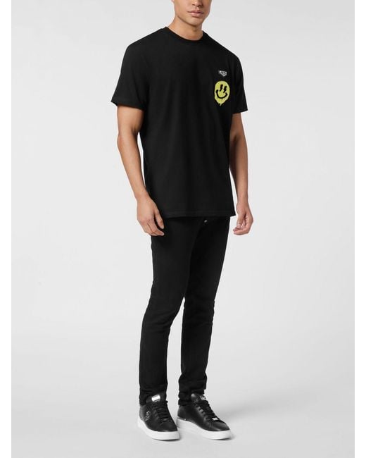 Philipp Plein Black Cotton T-Shirt With Contrasting Logo Patch And Dropped Shoulders for men