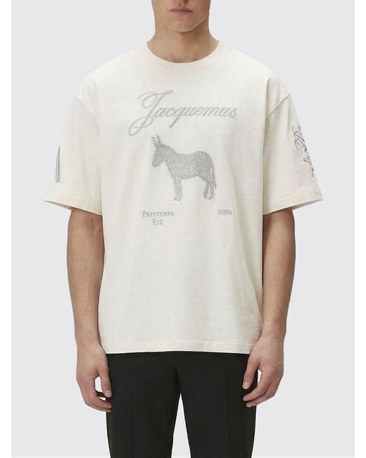 Jacquemus White Cotton Crewneck T-Shirt With Logo for men