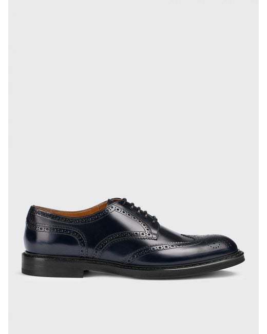 Doucal's Blue Brushed Leather Derby Shoes With Brogue Motif for men