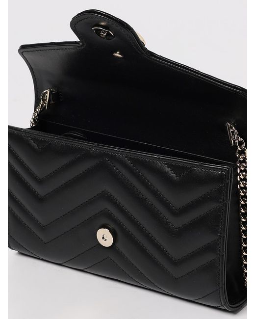 Gucci Black Gg Marmont Chain Wallet Bag