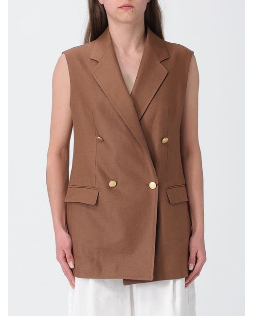 Tagliatore Brown Double-Breasted Linen Vest