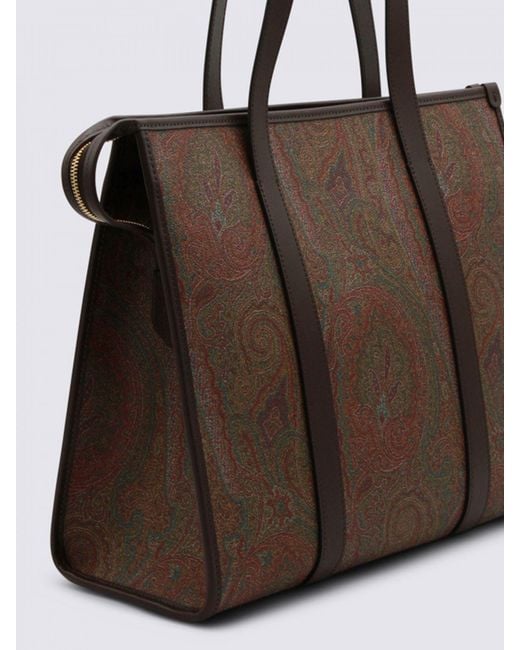 Etro Brown Coated Cotton And Leather Bag With Paisley Print for men