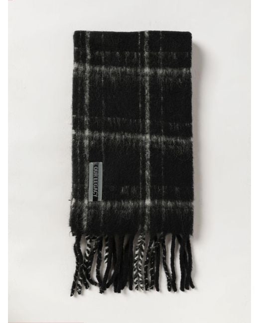 Our Legacy Black Estate Check Fringed Scarf for men