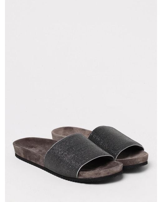 Brunello Cucinelli White Embellished Suede Slides Casual Comfort