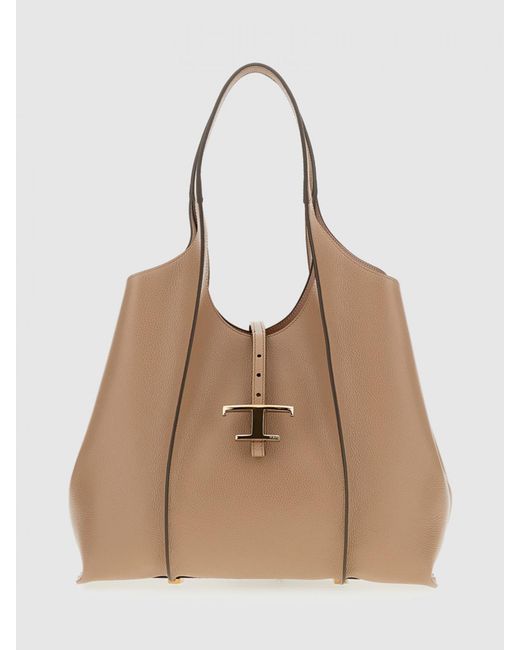 Tod's Natural Medium T Timeless Leather Shopping Bag