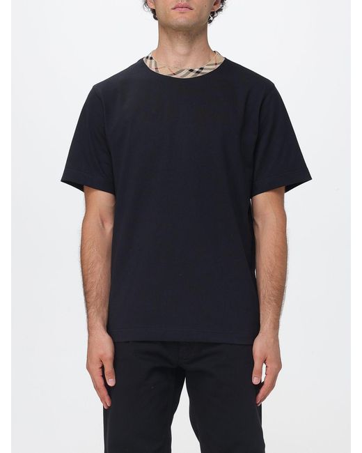 Burberry Black Crew Neck Cotton T-Shirt With Contrast Trims for men