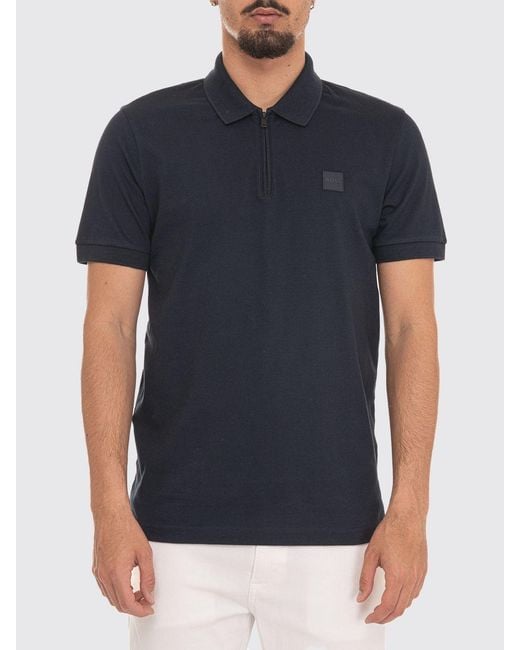 Boss Blue Cotton Polo Shirt With Logo for men