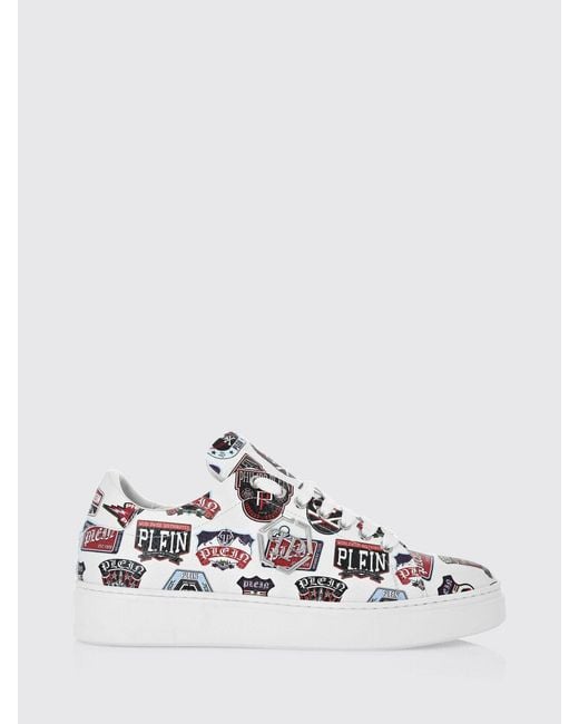 Philipp Plein White Low-Top Calfskin Sneakers With Graphic Print for men