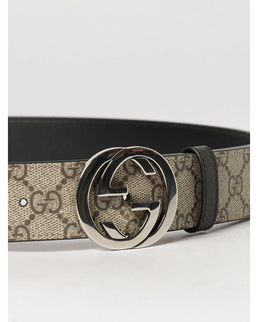 Gucci Natural Reversible Gg Supreme Canvas And Leather Belt With Monogram Buckle for men