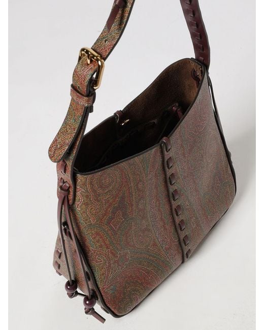 Etro Brown Vulcano Coated Cotton Bag With Paisley Grain Print