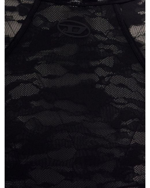 DIESEL Black Long-Sleeved Sheer Lace Mock Neck Top