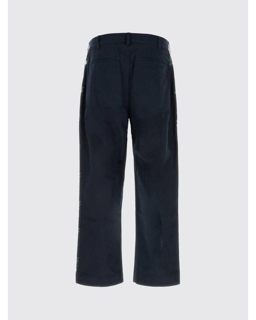BAZISZT Blue Wide Leg Cotton Pants With Embroidered Details And Zip Fly for men