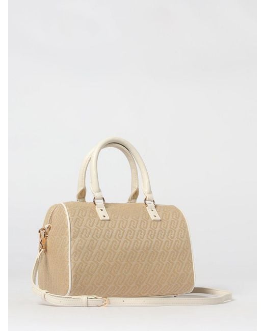 Liu Jo Natural Cotton Canvas Boston Bag With Jacquard Monogram