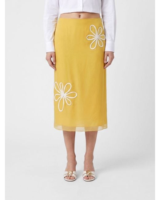 Fendi Yellow Organza Pencil Skirt With Flowers