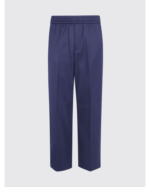 Golden Goose Deluxe Brand Blue Straight-Leg Virgin Wool Blend Trousers With Elastic Waist for men