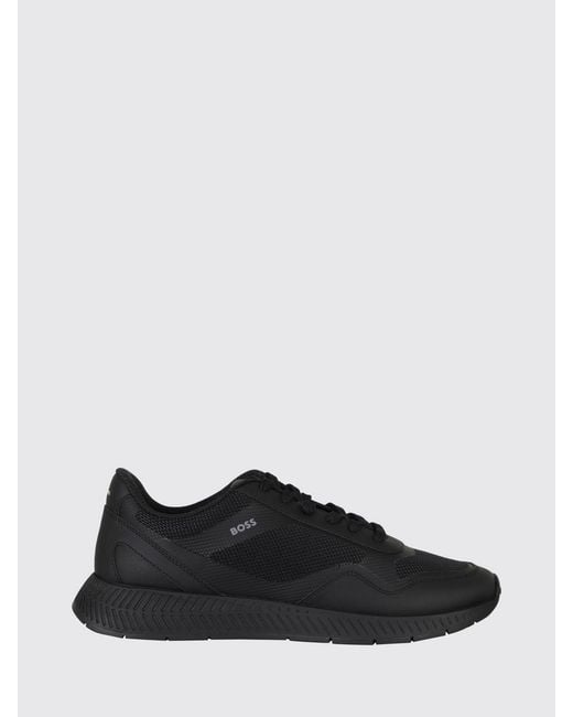 Boss Black Titanium Polyester Trainers With Printed Logo And Mesh Lining for men
