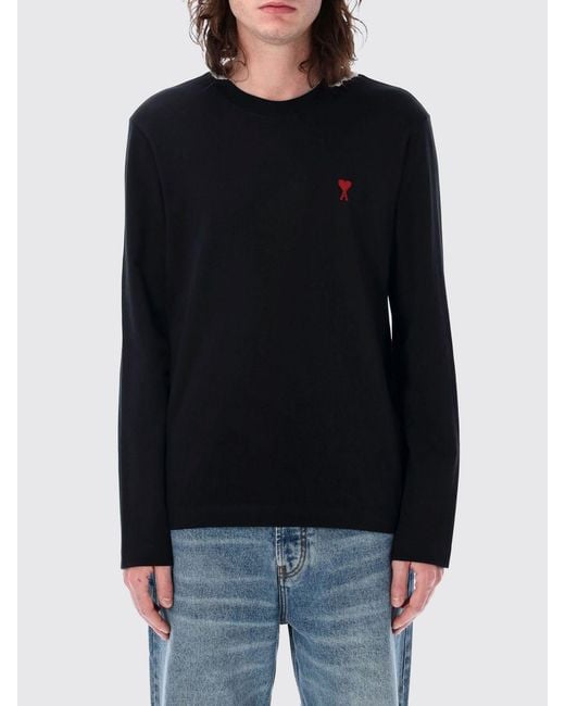 AMI Black Cotton T-Shirt With Mini Logo for men
