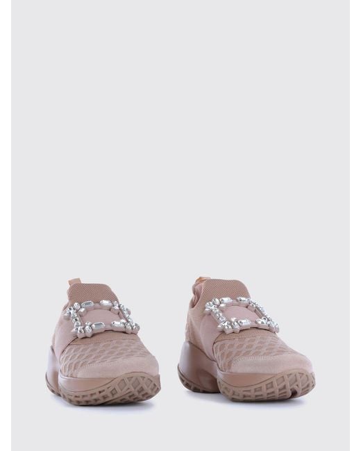 Roger Vivier Pink Viv' Run Knit Slip-On Sneakers With Jewel Buckle