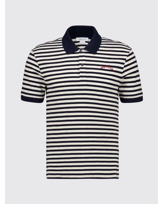 McQueen Blue Striped Cotton Polo Shirt for men