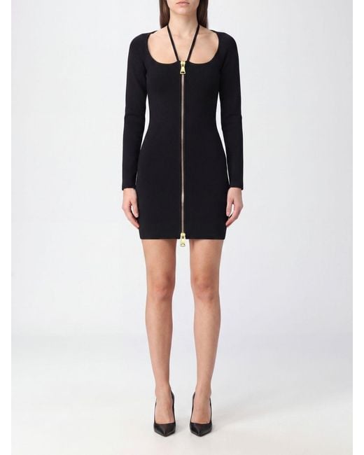 Elisabetta Franchi Black Long-Sleeve Jersey Mini Sheath Dress