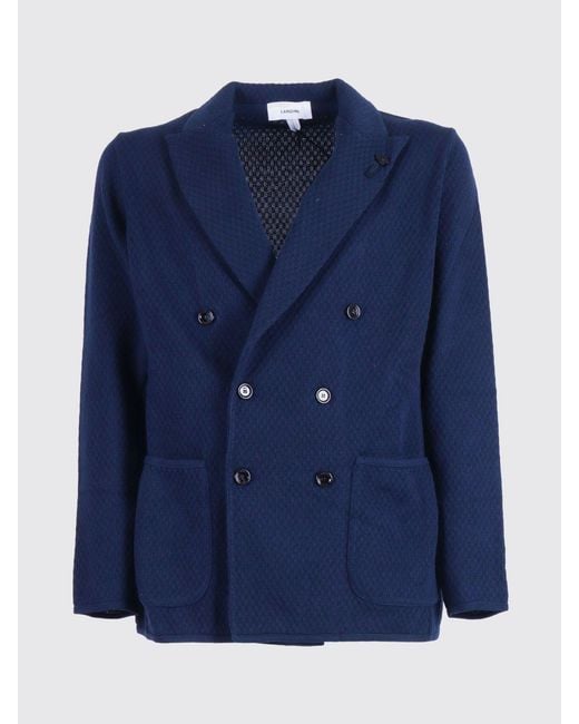 Lardini Blue Cotton Double-Breasted Blazer for men