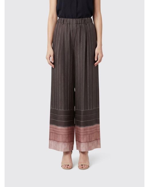 Alysi Brown Striped Silk Palazzo Trousers