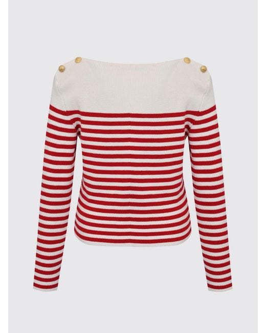 Alberta Ferretti Red Striped Cotton Crew-Neck Pullover