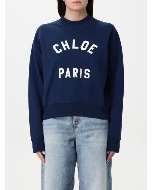 Felpa A Girocollo Con Logo di Chloé in Blue