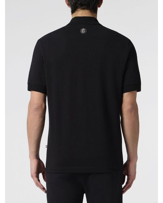 Billionaire Black Short-Sleeved Cotton Polo Shirt With Hexagonal Logo And Ribbed Collar for men