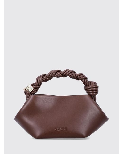 Ganni Brown Recycled Leather Mini Bag With Braided Handle And Butterfly Logo