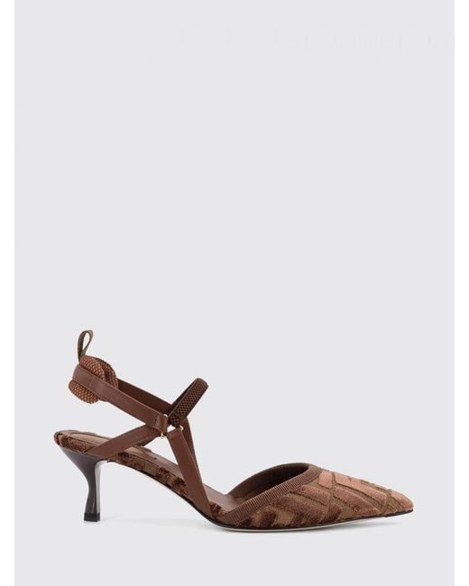 Fendi Brown Colibrì Lite Chenille And Mesh Nylon Slingbacks With Ff Monogram