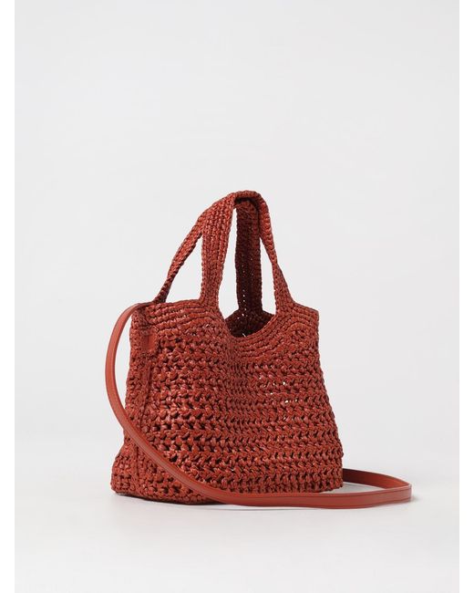 Tod's Red Crochet Raffia And Leather Bag