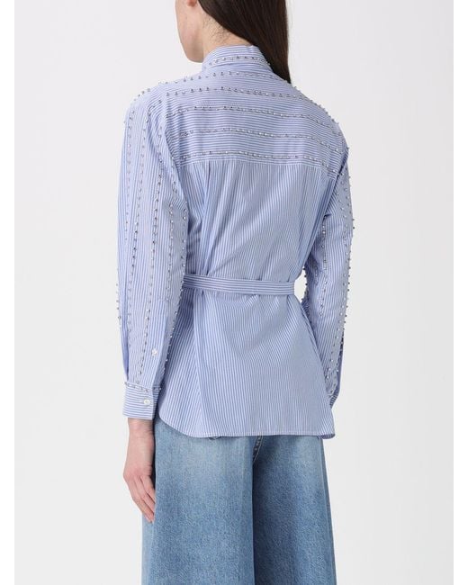 Pinko Blue Cotton Shirt With Rhinestones