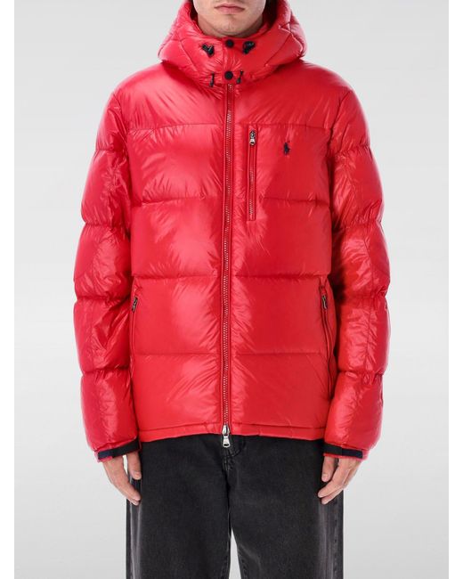 Polo Ralph Lauren Red Puffy Quilted Coat With High Collar for men