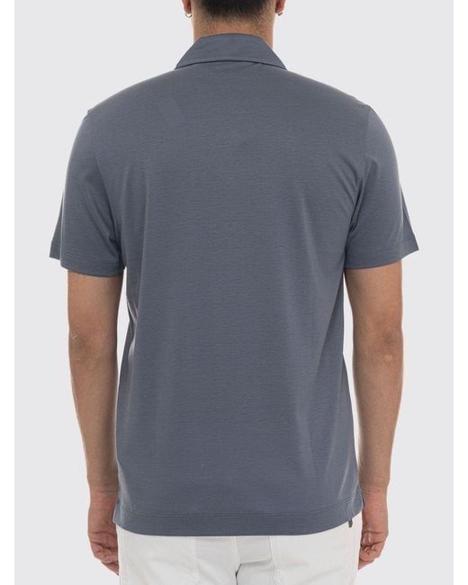 Boss Blue Cotton Polo Shirt With Zip Closure for men