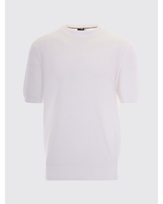 Boss White Cotton Crew Neck Sweater for men