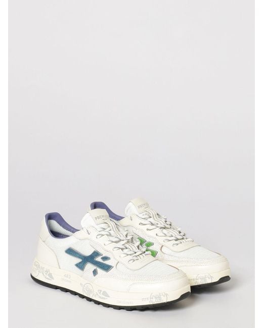 Premiata White Nous Perforated Suede Sneakers for men