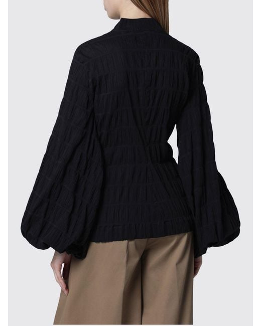 Thelatest Black Dalila Cotton Shirt With Balloon Sleeves And A Mandarin Collar