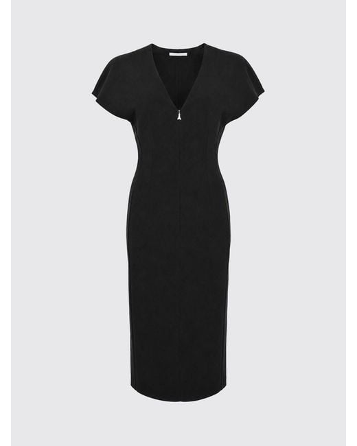 Patrizia Pepe Blue V-Neck Crêpe Midi Sheath Dress