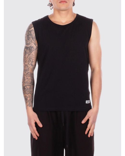 Gcds Black Cotton Tank Top With Logo for men