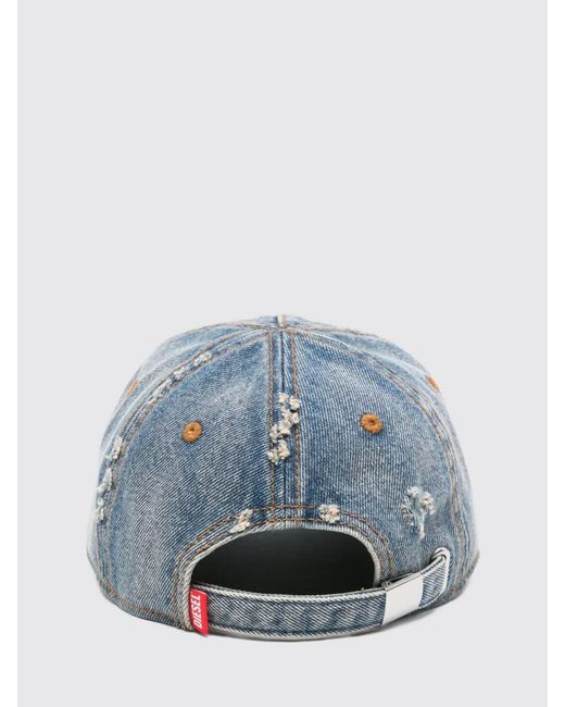 DIESEL Blue Distressed Denim Baseball Cap With Embroidered Oval D Logo for men
