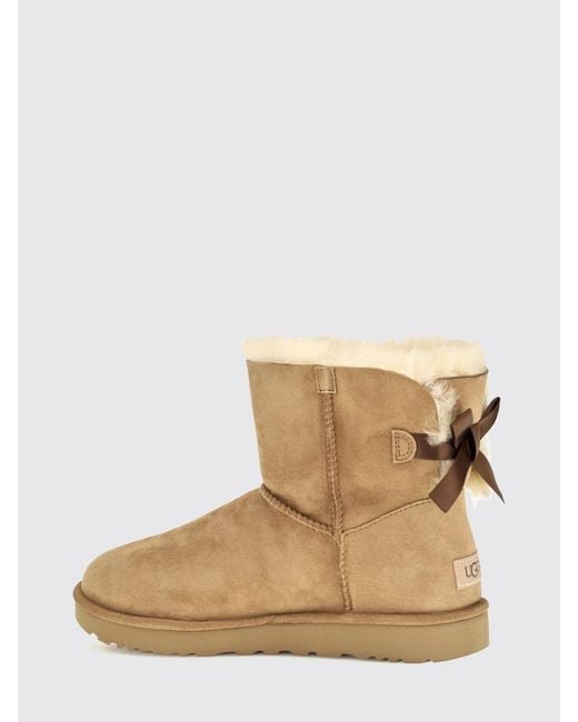 Ugg Natural Mini Bailey Bow Ii Suede Ankle Boots With Bow Detail