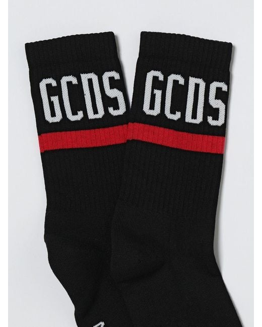Gcds Black Stretch Cotton Socks With Jacquard Logo for men