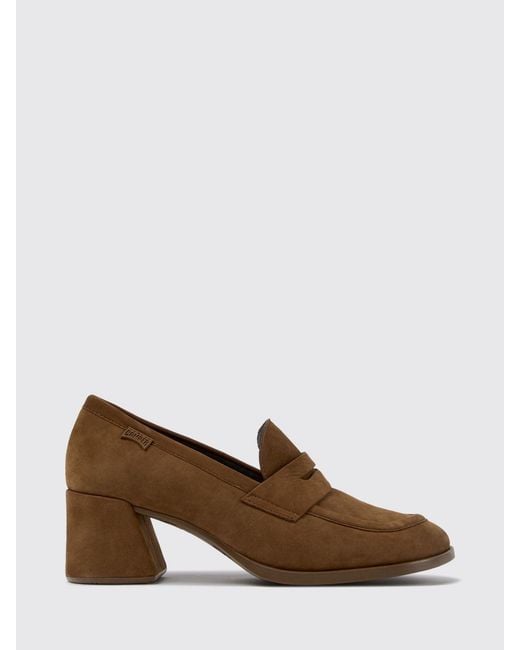 Camper Brown Kora Nubuck Loafers With Strap And Medium Heel