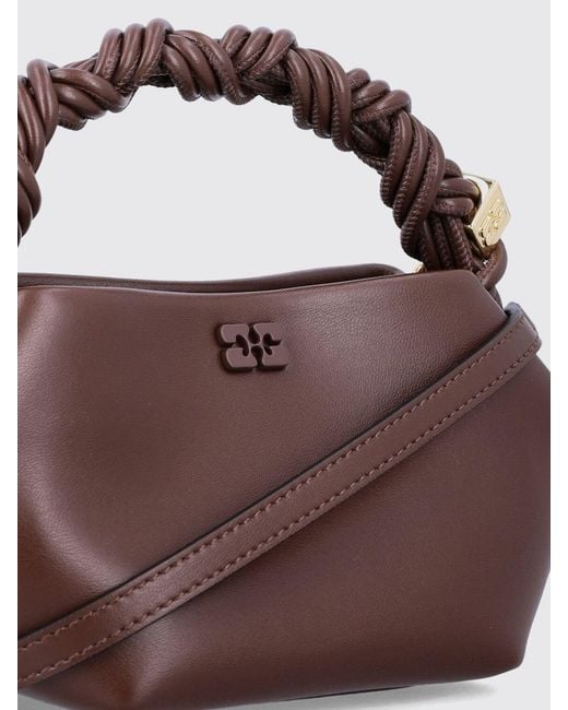 Ganni Brown Recycled Leather Mini Bag With Braided Handle And Butterfly Logo