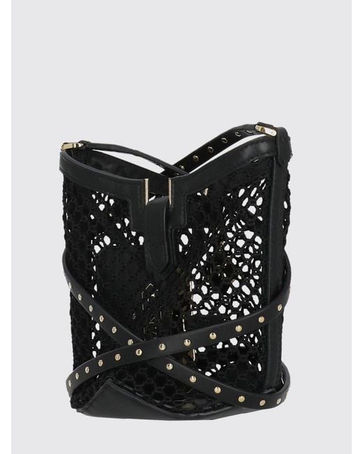 Lanvin Black Mesh Cotton And Leather Bag With Studs
